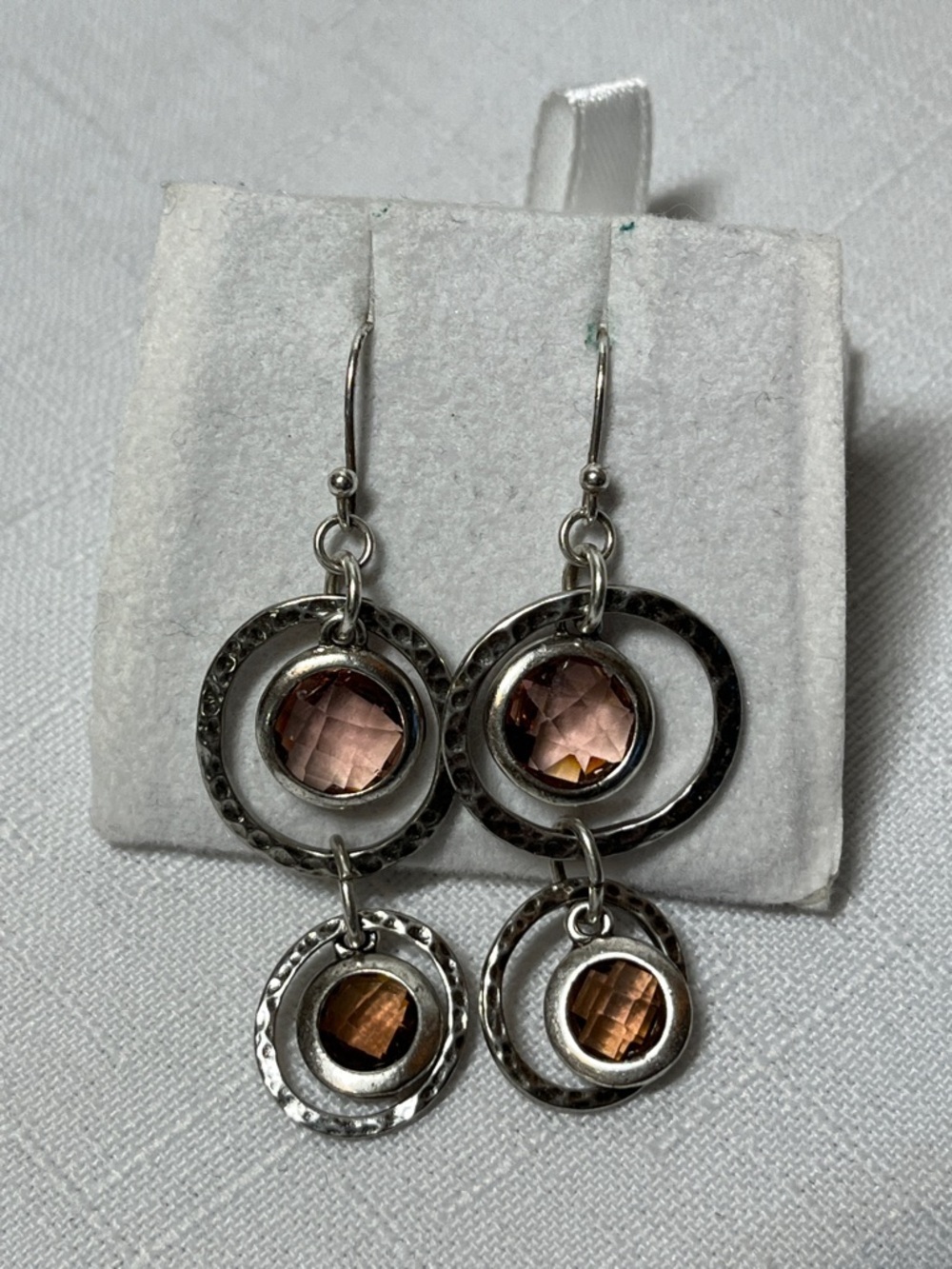 Silver-Tone Drop Earrings with Smoky Rose Stones